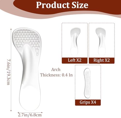 4 Pairs Gel High Heel Insoles and Heel Pads Self-Adhesive Sandal Inserts Insoles Anti Slip Clear Comfortable Shoe Support Arch Support for Women Sandals Flats Pumps Boots Pumps Dress Shoes Snea