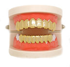 LuReen 8 Teeth Grillz 14k Gold Top and Bottom Grills Set Shiny Hip Hop Teeth Grillz + Extra Molding Bars for Halloween Costume Cosplay