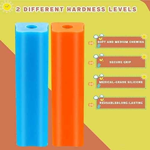 B Rush Medical Grade Silicone Chewie For Invisalign Aligners, Soft And Medium Aligner Tray Seaters, Orthodontic Munchies Teeth Chompers Blue/Orange Unscented with Aligner Removal Tool (2 Packs)