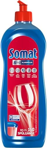SOMAT 5-in-1 rinse aid (750 ml), detergent additive for quick drying, rinse aid for dishwasher gives brilliant shine on glasses, dishes and in the machine, up to 150 washes