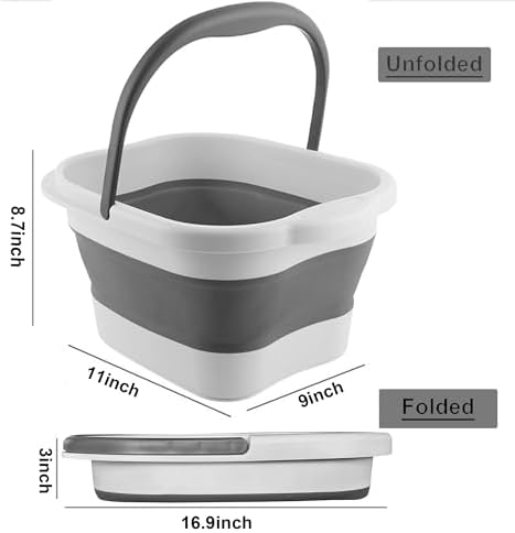 MontNorth Collapsible Foot Soak Tub with Handle,4 Gallons/15L Multifunction Foldable Foot Bath Basin with Massage Acupoint,Plastic Foot Bucket for Soaking Feet,Grey