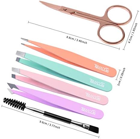 TsMADDTs 6 pcs Tweezers Set for Women, Eyebrow Tweezers with Curved Scissor for Ingrown Hair, Hair Plucking Daily Beauty Tools with Leather Travel Case