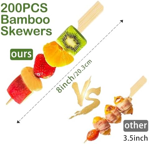 200 PCS 8 Inch Bamboo Skewers for Appetizers, Toothpicks, Cocktail Picks for Christmas Party, Fruit Kababs, Sausage, Barbecue Snacks, Natural Wooden Paddle Skewer Food Sticks, Charcuterie Accessories
