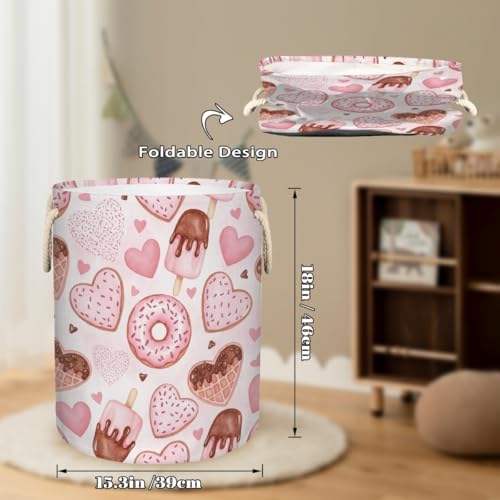Large Laundry Basket Hamper 58L - Valentines Desserts Collapsible Storage Bin for Blankets, Kids Toys, Dirty Clothes, Tall Baby Nursery Hamper for Bedroom, Bathroom Decor, Gift Basket