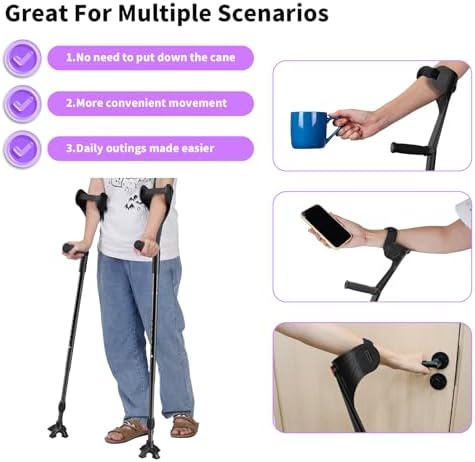 Forearm Crutches for Adults, Folding Ergonomic Elbow Crutches, Non-Slip Crutches for Walking, Crutches for Leg Injury, Surgery Recovery, Disabled Fits 5'3"–6'3", with Adjustable Strap, FUSHIDE