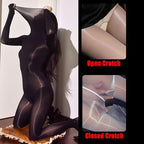 LESOYA Women's Nylon Sheer 8D Oil Shiny Bodystocking High Collar Long Sleeve Bodysuit Glossy Seamless Catsuit