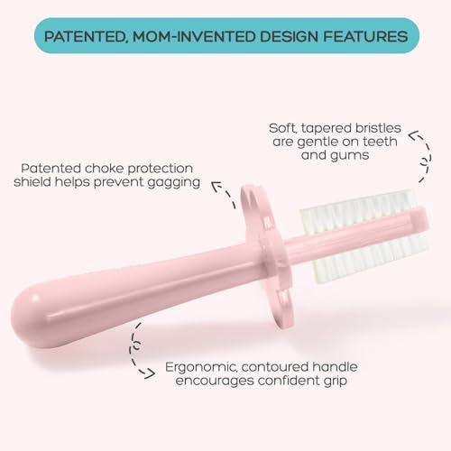 grabease Double-Sided Finger Toothbrush - Promotes Independent Brushing & Toddler Toothbrush - Recyclable Silicone Baby Brush - Finger Brush for Gum Massage - 12 Months & Up, Blush, Pack of 1