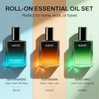 3 x 15ml Roll-On Essential Oil Set for Men – Refreshing Peppermint, Soothing Sandalwood & Earthy Oud Rollerball Oils – Aromatherapy for Relax, Focus & Energy –Gift Set for Him for Work, Travel & Home