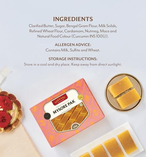 SAKKARE Mysore Pak 200 gm Sweets Mithai Box Special Pure Ghee Mysore Pak Soft Melt in Mouth, Gift Box for Any Occasion| Mouth Watering Authentic Festive Delight | Classic Indian Desserts