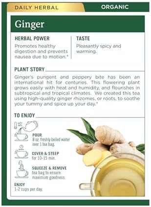 Traditional Medicinals Tea, Organic Ginger, Healthy Digestion, Pleasantly Spicy & Warming, 16 Tea Bags