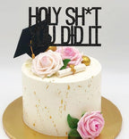 Holy Shit You Did It Cake Topper - Black Glitter Successful Graduation Promotion Elementary School Junior High School/High School/University Graduation Party Decoration