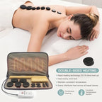 Massage Stones Set with Warmer Kit Hot Rocks Bamboo for Massage Hot Stones Massage Warmer Kit with Temperature Control and Carry Bag for Home Use (11 Stones and 3 Sticks) Suitable for Gifting