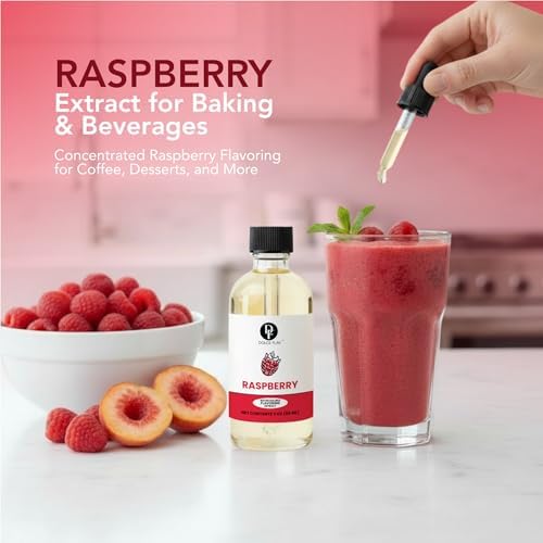 Dolce Flav Natural Raspberry Extract 2 oz – Kosher, Sugar-Free, Concentrated Tart Raspberry Flavoring for Baking, Beverages & Desserts, Includes Measured Dropper