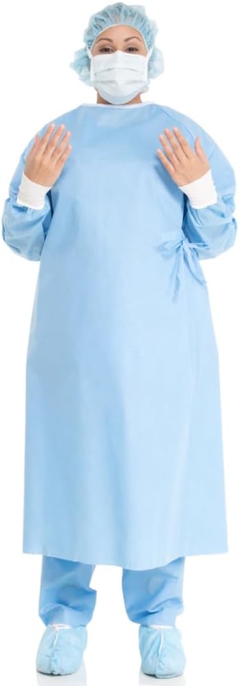 HALYARD Basics Non-Reinforced Surgical Gown with Towel, Hook and Loop Closure, Sterile, Blue, 99285 (Case of 20)