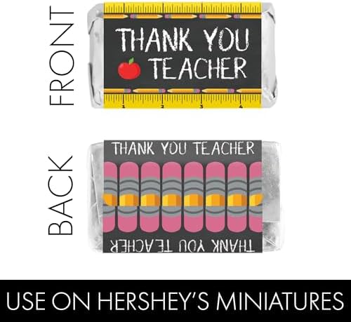 Teacher Appreciation Mini Candy Bar Wrappers – 42 Thank You Teacher Labels (2.5" x 1.25") – Candy Favor Stickers for Appreciation Week and End-of-Year Gifts