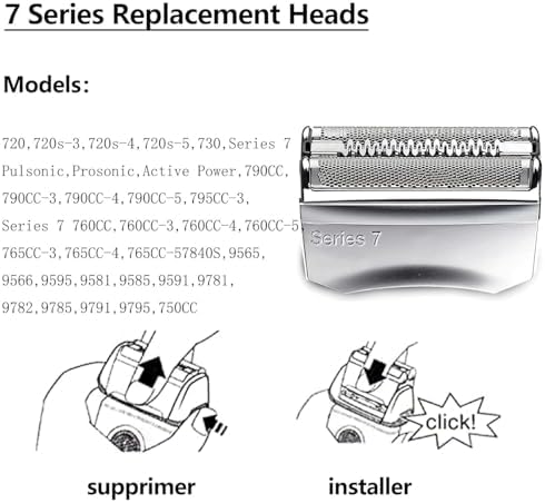 Series 7 70S Replacement Shaver Heads Compatible with Braun Series 7 Electric Razors, 70S Blades for Braun s7 Replacement Foil and Cutter 720cc, 730cc, 735s, 750cc, 760cc, 790cc