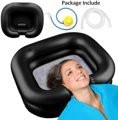 BIRDDIE Inflatable Hair Washing Shampoo Basin, Portable Hair Washing Bowl for Bedridden, Disabled, Injured, Elderly, Shampoo Bowl for Dreadlocks and at Home (Black)