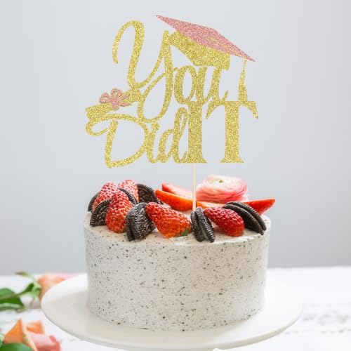 LVEUD I Did It Cake Topper - Congrats Grad Cake Toppers - Graduation Party Decorations (gold)