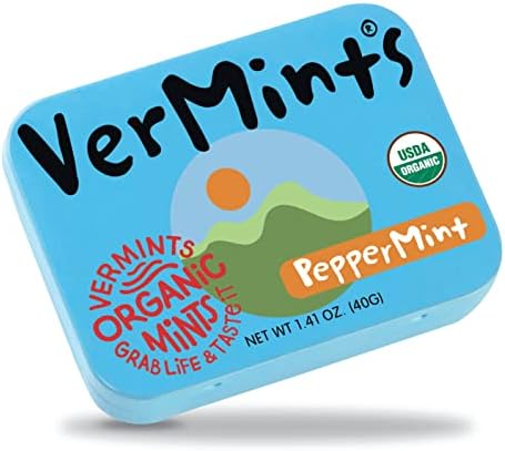 VerMints Organic Breath Mints PepperMint Candy Mints for Real Long-Lasting Flavor, Travel Size Tin - Non-GMO, Nut Free, Gluten Free, Vegan, Kosher Peppermints - 1.41oz Tins (Pack of 6)