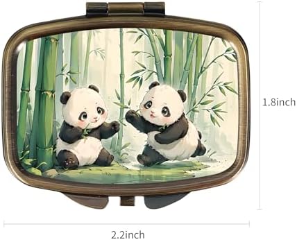 Dynippy Pill Case Pill Box with Mirror Retro Pocket 2 Compartment Medicine Case Vitamin Pill Organizer for Pocket Purse and Travel (Retro-Panda)