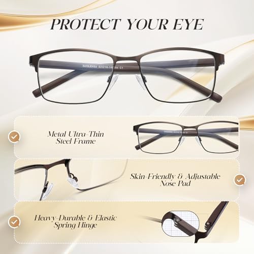 3 Pack Reading Glasses Men, Blue Light Blocking Reading Glasses 1.75, Anti Eyestrain/Glare/UV, Metal Frame Spring Hinge Computer Readers with Pouches (1.75+)