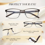 3 Pack Reading Glasses Men, Blue Light Blocking Reading Glasses 1.75, Anti Eyestrain/Glare/UV, Metal Frame Spring Hinge Computer Readers with Pouches (1.75+)