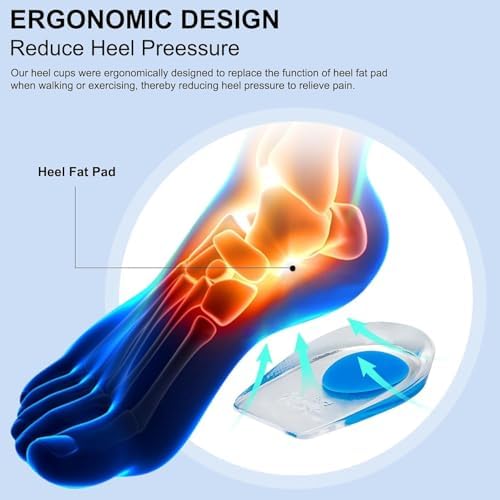 Gel Silicone Heel Cups/Pads, 2 Pack for Achilles Tendonitis, Shoe Wedge Inserts for Plantar Fasciitis, Bone Spur, Foot Pain Relief Support, Comfort Cushion Insoles-Yellow