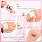 WANDIC Pink Ribbon Awareness Kit, 100PCS Ribbon Pins 10 Sheets Temporary Tattoo for Breast Cancer for Public Benefit Activities