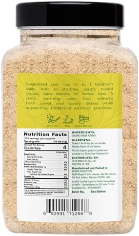 Organic Ginger Powder 8oz – USDA Organic, Gluten Free, Non-GMO Ground Ginger For Cooking, Baking, Tea & More, 100% Raw & Natural by Jiva Organics