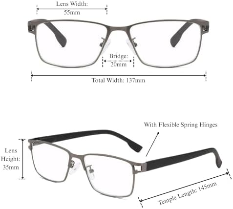 Rectangular Reading Glasses for Men Women – Professional, Blue Light Blocking Computer Readers, HD Lens, Spring Hinge