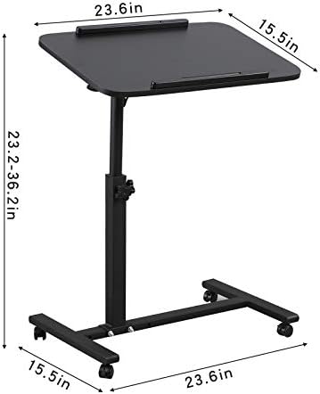 Bed Desk Adjustable Overbed Bedside Table Rolling Laptop Tray Desk Cart Height Portable Mobile Sit Stand Table Tilting Hospital Bed with Wheels