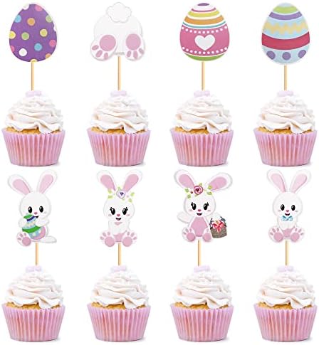 30 PCS Easter Cupcake topper Bunny Cupcake Toppers Easter Egg Cupcake Topper Rabbit Party Cake Topper Decorations (Brown) (Bunny Back)