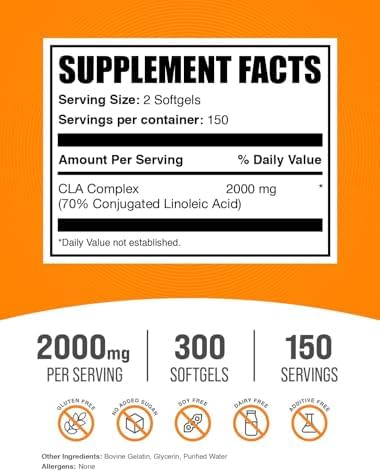 BulkSupplements.com Conjugated Linoleic Acid Softgels - CLA Supplements, CLA 2000mg, CLA Safflower Capsules, CLA Pills - 2 CLA Softgels per Serving, 150-Day Supply, 300 Softgels