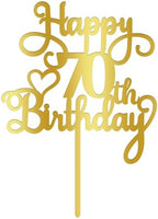 Happy 70th Birthday Cake Topper,Acrylic Double Sided Gold Decoration,for Happy 70th Birthday Cake Decorations,Cheers to 70 Fabulous Cake Decoration/70th Anniversary Party Decorations