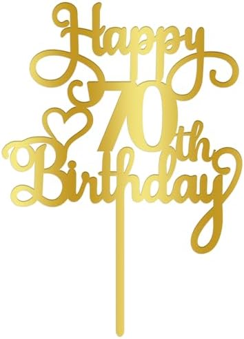 Happy 70th Birthday Cake Topper,Acrylic Double Sided Gold Decoration,for Happy 70th Birthday Cake Decorations,Cheers to 70 Fabulous Cake Decoration/70th Anniversary Party Decorations