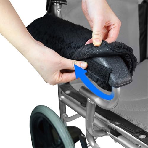 Joyzan Wheelchair Armrest Cover, Sheepskin Fleece Arm Rest Pads Memory Foam Non Slip Transport Chairs Cushion Soft Washable Self Adhesive Support Comfort Padding Office Adults Pressure Relief 2PCS