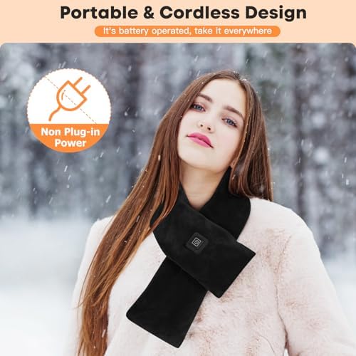 Heated Neck Wrap with 5000mAh Power Bank, Heating Pad Cordless with 3 Heating Levels, Portable Neck Warmer for Neck Pain Relief and Stiffness, Rechargeable Heated Scarf for Outdoor & Office, Black