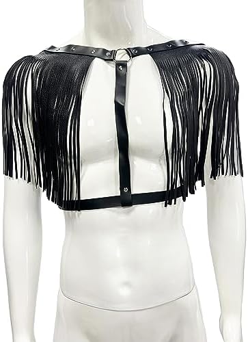 Men's PU Leather Tassel Body Chest Harness Adjustable Punk Gothic Bandage Costume Rave Party Body Accessories