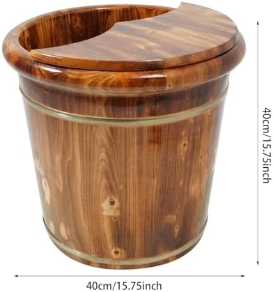 Eapmic Wooden Foot Bath Bucket with Massage Rollers and Lid, Feet Massage Barrel, Solid Wood Round Foot Soak Tub, Home Sauna Feet Basin, Pedicure Barrel for Spa, Massage, Sauna (C)