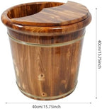 15.75in Wooden Foot Soaking Tub with Lid and Massage Beads, Deep Carbonized Solid Wood Foot Bath Bucket for Relaxation, Natural Solid Wood Foot Bath Barrel for Relaxation Natural Brown, Footbath
