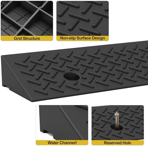2 Pcs 2" Rubber Curb Ramp Threshold Ramps,2" H 38.5" L 9.5" W.Heavy Loading 3 Tons(6600 LB) Capacity,Car Slope for Driveway Dock Bike Vehicle Warehouse Motorcycle (2" H)