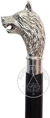Humaira Nautical Wolf Head Brass Handle Walking Stick Design Vintage Victorian Walking Stick