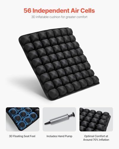 VEVOR Inflatable Seat Cushion, 3D Air Cell Seat Cushion for Pressure Relief, Lycra & TPU Wheelchair Seat Pad with Manual Pump, Lightweight and Portable for Travel, Office, Car, Airplane