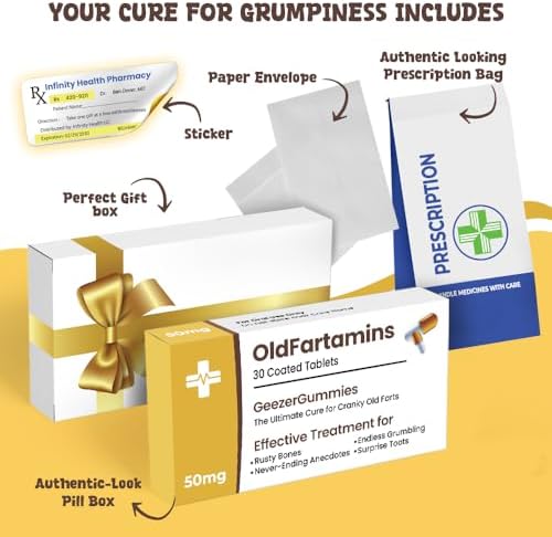 Funny Prank Pill Box, 30th 40th 50th 60th 70th Birthday Gifts for Him, Funny Birthday Gifts for Men, Women Novelty Joke Gifts for Father, Gag Pill Gifts for Men, Women Gag Gifts (OldFartamins)
