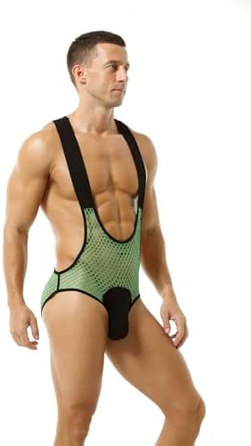 Mens Mesh Briefs Suspenders Singlet Bodysuit One Piece Leotard Wrestling Singlet Underwear