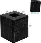 JUNGFORD Square Tissue Box Cover, Resin Facial Napkin Holder with Realistic Black Marble Pattern, Water Transfer Printed for Bathroom, Living Room, Office Decor