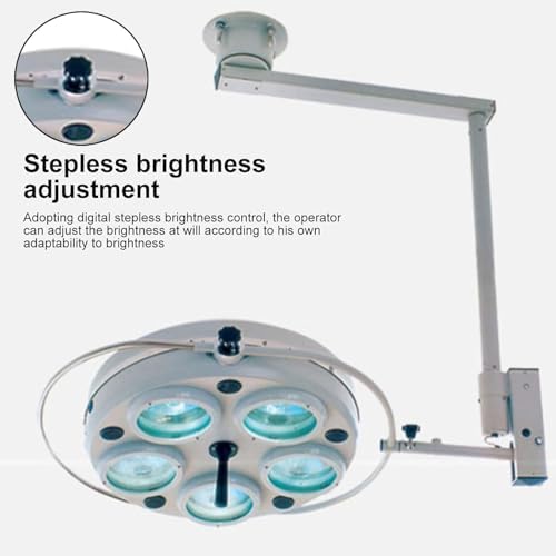 Operating Shadowless Lamp, Medical Surgical Ceiling Mounted Dental, Surgical Examination Light, 60000-120000lux, 5 Holes Halogen Lamp, Color Temperature Adjustable
