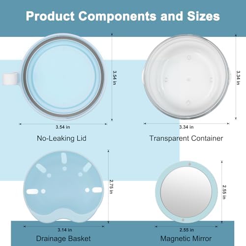 Denture Case & Cup, Travel Retainer Case with Mirror, No-Leak False Teeth Cleaning Container: Full & Partial Dentures Soaking, Denture Bath Holder for Mouth Guards, Braces, Aligners (Blue)