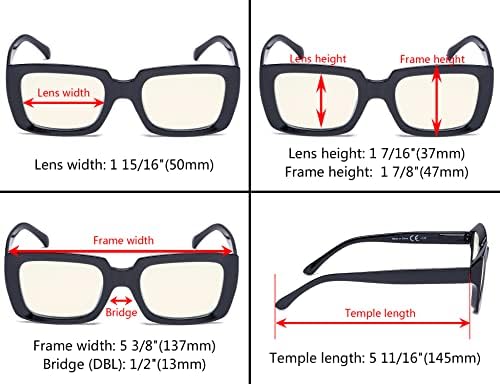 Eyekepper Square Computer Reading Glasses - Blue Light Filter Readers Women - UV420 Protection Oversized Reading Glasses - Black +0.50
