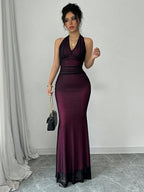 Women's Sexy Halter Neck Sleeveless Maxi Dress - Sheer Mesh Bodycon Mermaid Gown for Evening Party, Club, and Formal Events